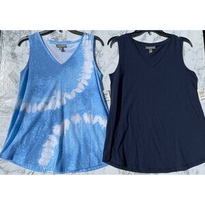 Lot of 2 Style &Co. Womens Small  V-Neck Sleeveless Tank Tops solid blue and sun